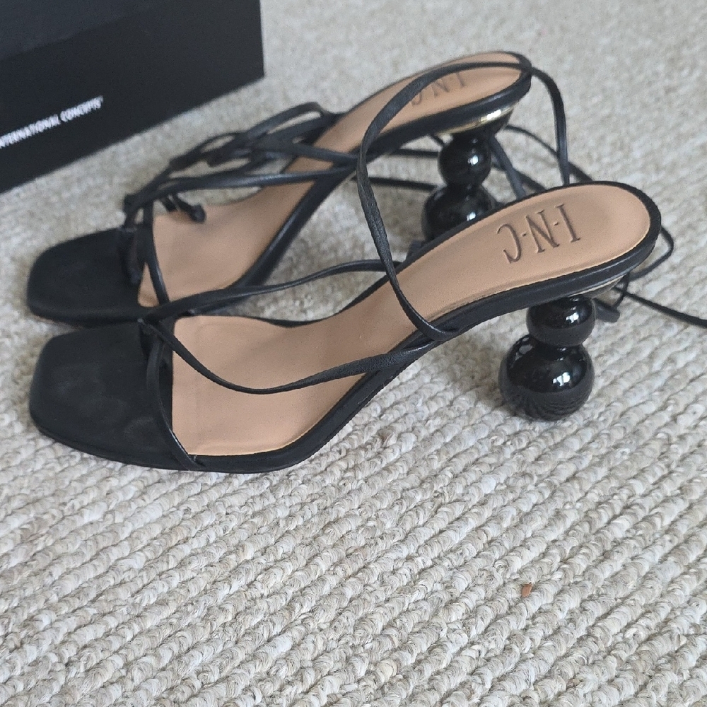 INC Black Lillia Lace Up Sandals, Ball Heels, 9
